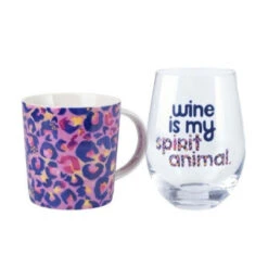 Maxwell & Williams Wild At Heart Mug & Glass Set Leopard Lilac 500ml DX1228