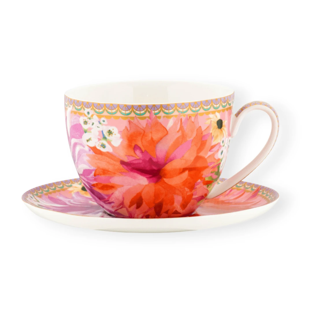 Maxwell & Williams Dahlia Daze Breakfast Cup & Saucer 400ML Pink 400ml HV0356 1 Maxwell & Williams Dahlia Daze Breakfast Cup & Saucer 400ML Pink 400ml HV0356