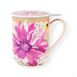 Maxwell & Williams Dahlia Daze Lidded Mug With Infuser 300ML Pink HV0360